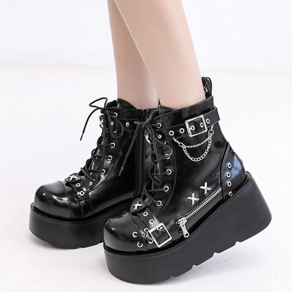 Motorcycle Chain - Novas Botas Femininas Góticas de Plataforma